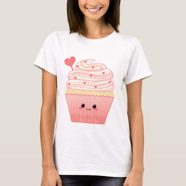 Cute kawaii Valentines heart pink Cupcake T-Shirt (Front)