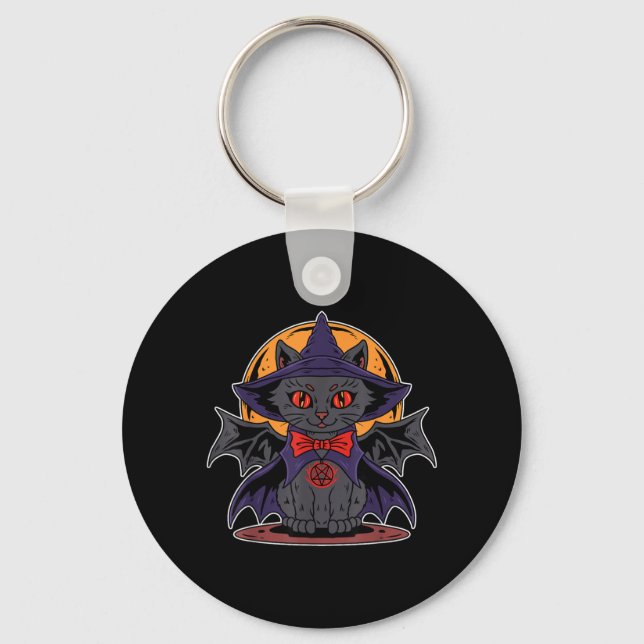 Cute Kawaii Vampire Witch Bat Wings Moon Halloween Key Ring (Front)