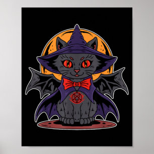 Cute Kawaii Vampire Witch Bat Wings Moon Halloween Poster