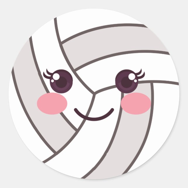 Cute Kawaii Volleyball Ball Emoji Birthday Party  Classic Round Sticker (Front)