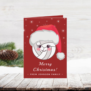 Cute Kawaii Volleyball Ball Santa Hat Xmas Festive Card