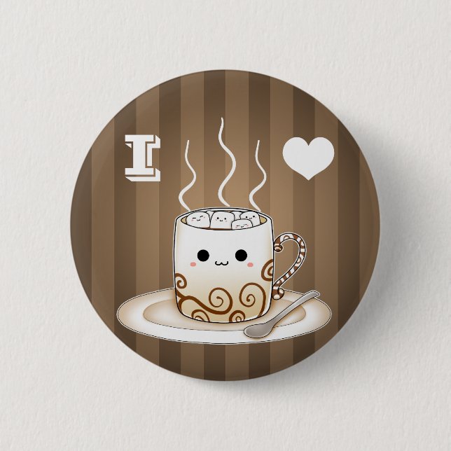 Cute kawaii warm cocoa drink 6 cm round badge (Front)