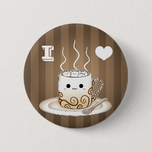 Cute kawaii warm cocoa drink 6 cm round badge