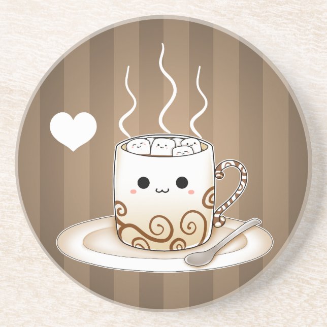 Cute kawaii warm cocoa drink coaster (Front)