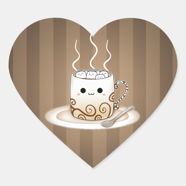 Cute kawaii warm cocoa drink heart sticker (Front)