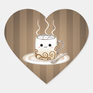 Cute kawaii warm cocoa drink heart sticker
