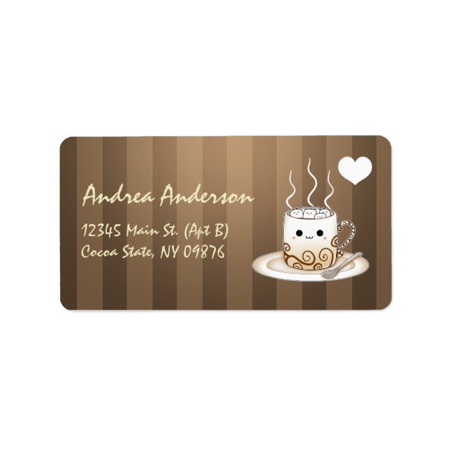 Cute kawaii warm cocoa drink label (Front)