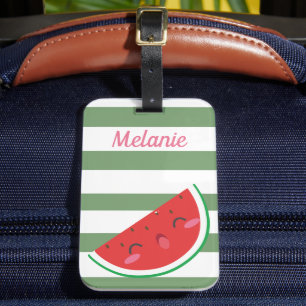 Cute Kawaii Watermelon and Stripes Personalised Luggage Tag