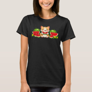 Cute Kawaii Watermelon Cat Summer Cartoon T-Shirt