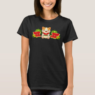Cute Kawaii Watermelon Cat Summer Illustration T-Shirt