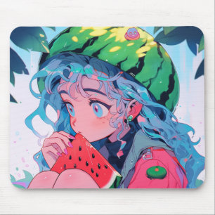 Cute Kawaii Watermelon Fruit Nature Anime Girl Mouse Mat
