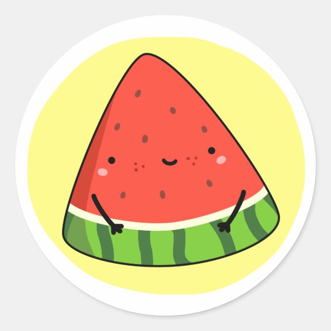 Cute Kawaii Watermelon Slice Classic Round Sticker (Front)