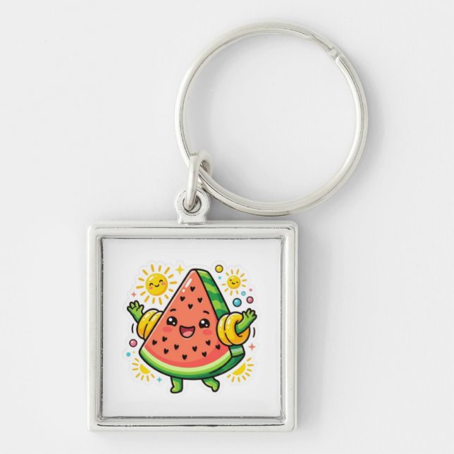 Cute Kawaii Watermelon Slice Inflatable ArmSticker Key Ring (Front)