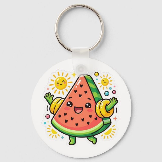 Cute Kawaii Watermelon Slice Inflatable ArmSticker Key Ring (Front)
