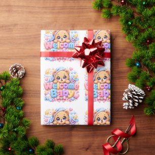 Cute Kawaii Welcome Baby Teddy Bear Pastel Pink Ne Wrapping Paper