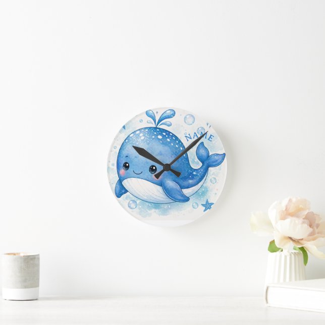 CUTE KAWAII WHALE ROUND CLOCK (Home)