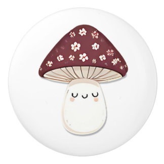 Cute Kawaii Whimsical Brown Mushroom Ceramic Knob