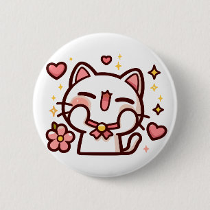 Cute Kawaii White Cat 6 Cm Round Badge