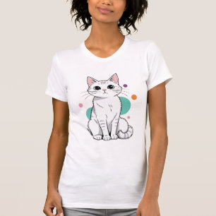 Cute Kawaii White Cat Cartoon T-Shirt