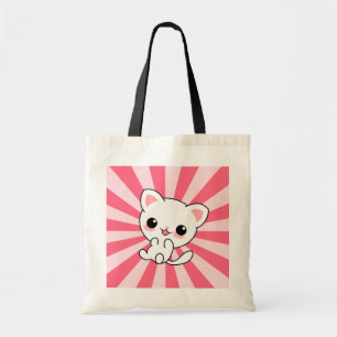 Cute kawaii White Cat Pink Tote Bag