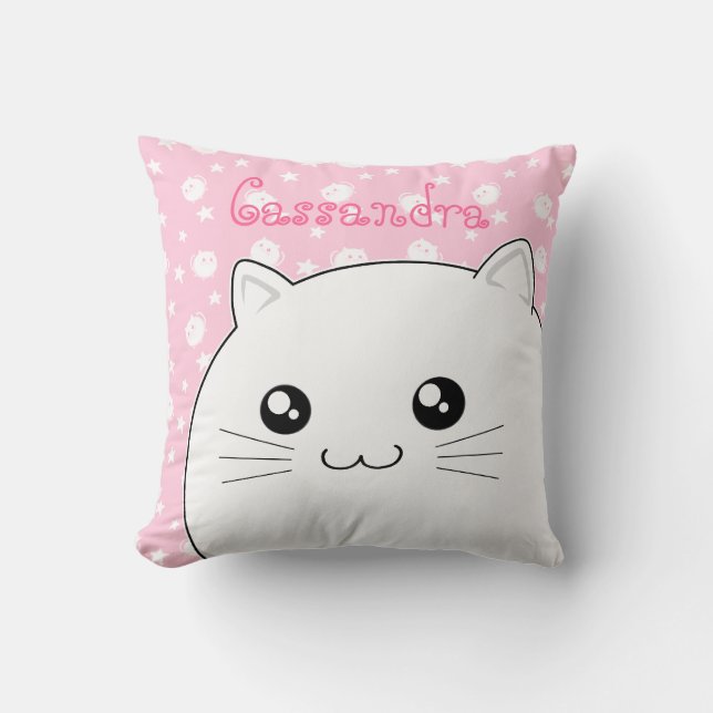 Cute Kawaii white kitty cat Cushion (Front)