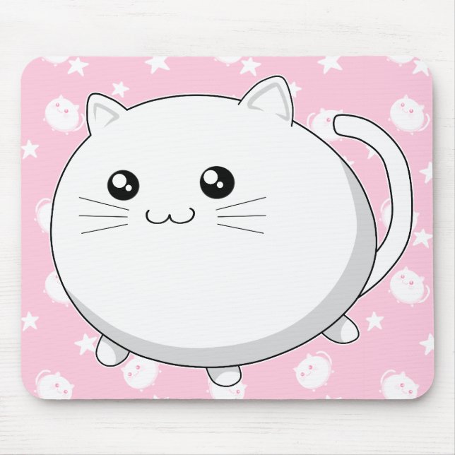 Cute Kawaii white kitty cat Mouse Mat (Front)