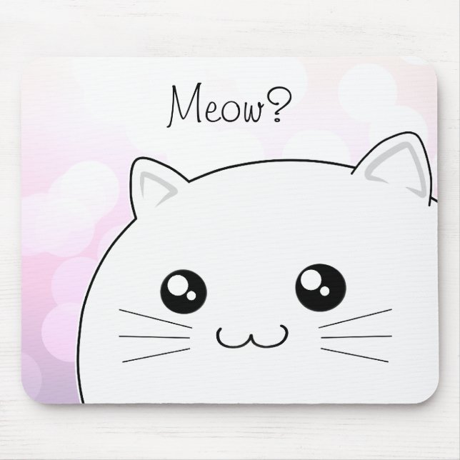 Cute kawaii white kitty cat mouse mat (Front)