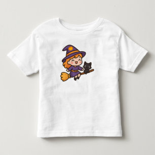 Cute Kawaii Witch and Cat Halloween Design Toddler T-Shirt