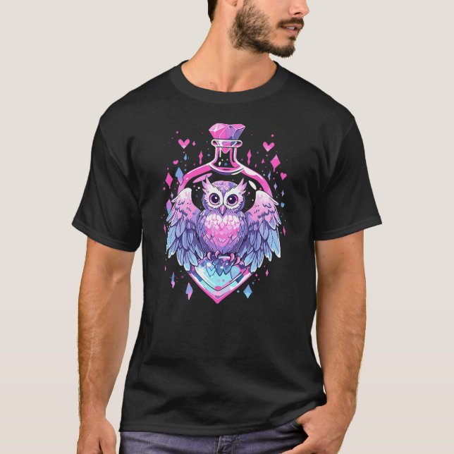 Cute Kawaii Witch Owl Crystal Alchemy Pastel Goth T-Shirt (Front)