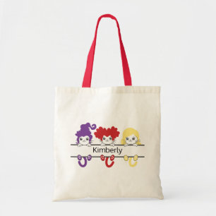 Cute Kawaii Witch Sisters Cats Name Monogram Tote Bag