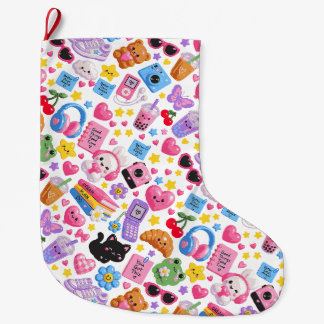 Cute Kawaii Y2K Aesthetic Seamless Pattern – Pink Large Christmas Stocking