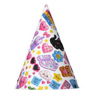 Cute Kawaii Y2K Aesthetic Seamless Pattern – Pink Party Hat