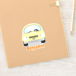 Cute kawaii yellow car cartoon illustration