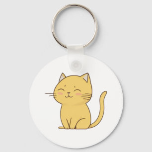 Cute Kawaii Yellow Cat drawing   Key Ring