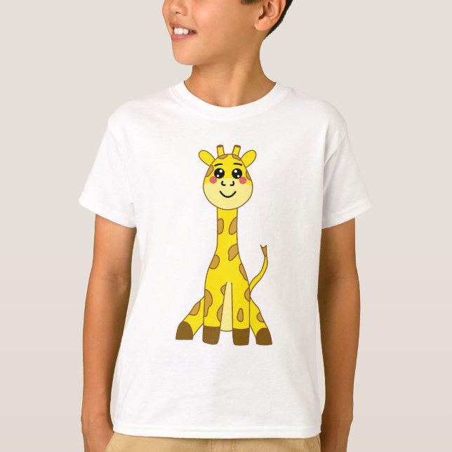 Cute Kawaii Yellow Giraffe Illustration T-Shirt (Front)