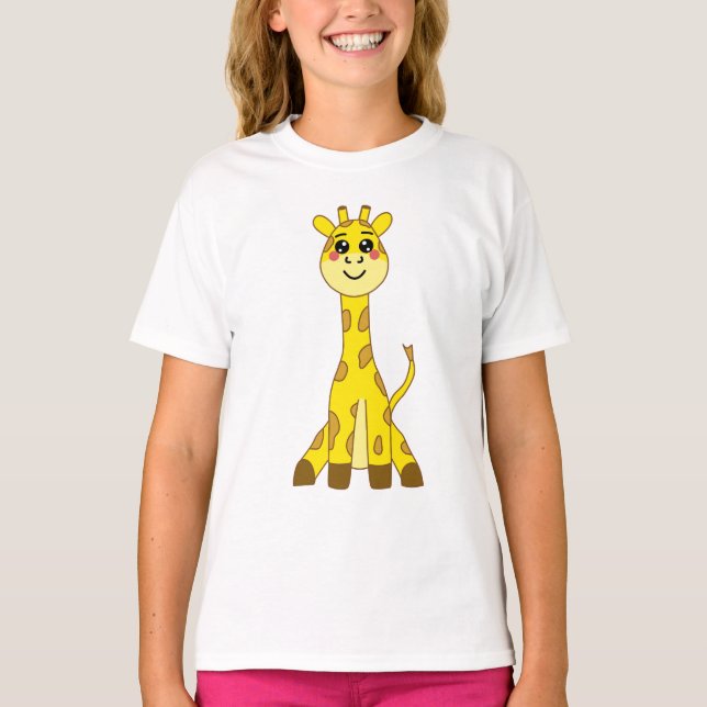 Cute Kawaii Yellow Giraffe Illustration T-Shirt (Front)