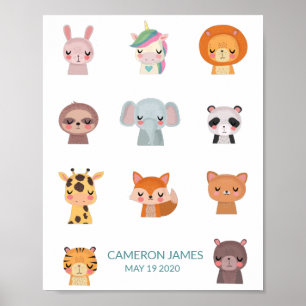 Cute Kawaii Zen Animals Illustration Personalized Poster