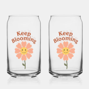 Cute "Keep Blooming" Positive Quote Can Glass