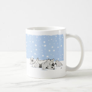 Cute Keeshond and Puppies Playing Snow Keesies Coffee Mug