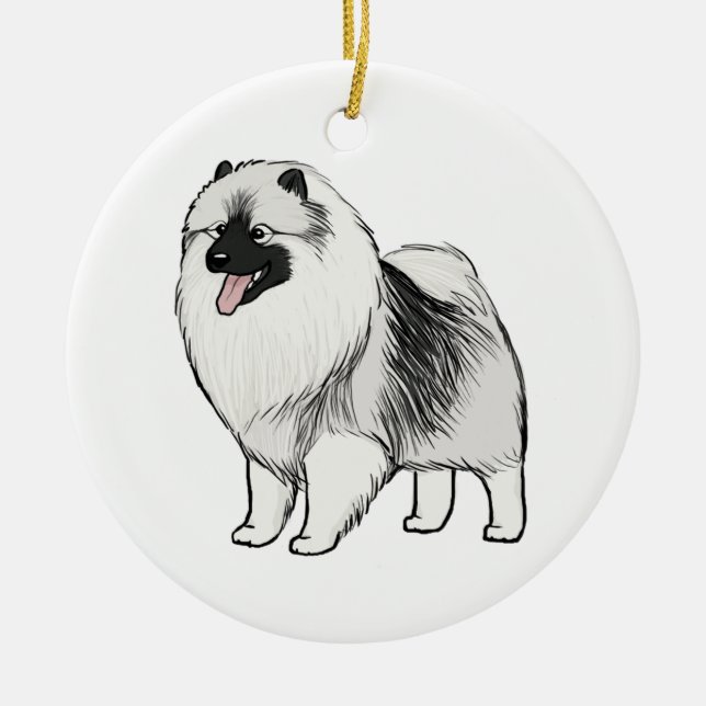 Cute Keeshond Cartoon Dog | Keesie Lover's Ceramic Tree Decoration (Front)