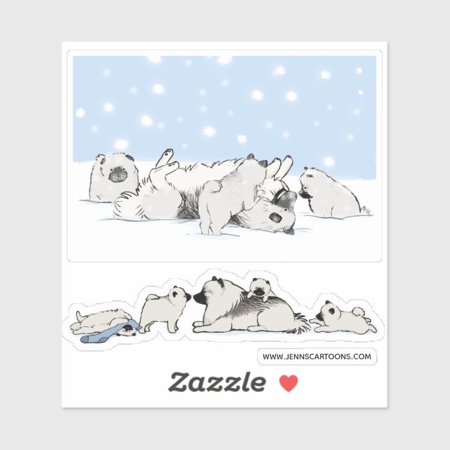 Cute Keeshond Dogs Keesies Playing Vinyl Stickers (Sheet)