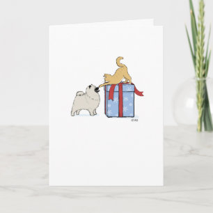 Cute Keeshond Puppy Dog and Kitten Christmas Holiday Card