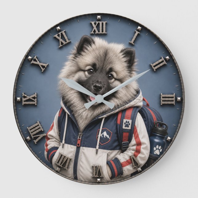 Cute Keeshond Puppy Large Clock (Front)