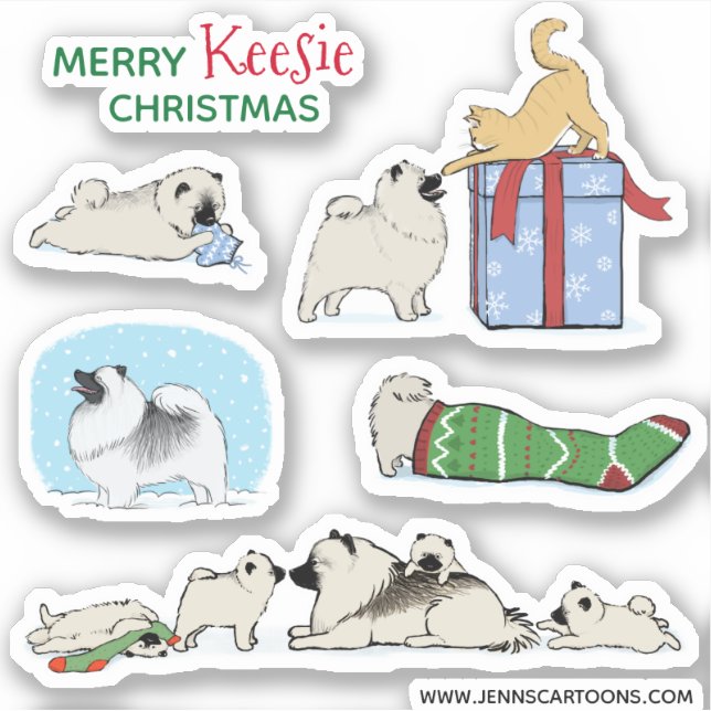 Cute Keeshonden Keesies Holiday Vinyl Sticker Set (Front)