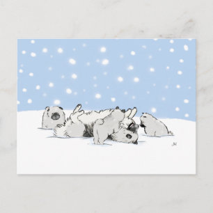 Cute Keesies in the Snow Keeshond Winter Holiday Postcard