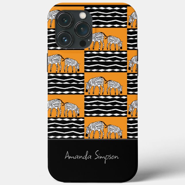 Cute Kenyan Zebras, African Art Orange Case-Mate iPhone Case (Back)