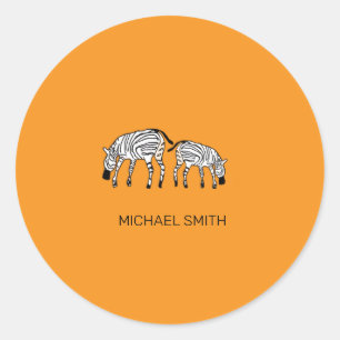 Cute Kenyan Zebras, African Art Orange Classic Round Sticker