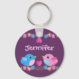 Cute Keychain with Baby birds, hearts and Name