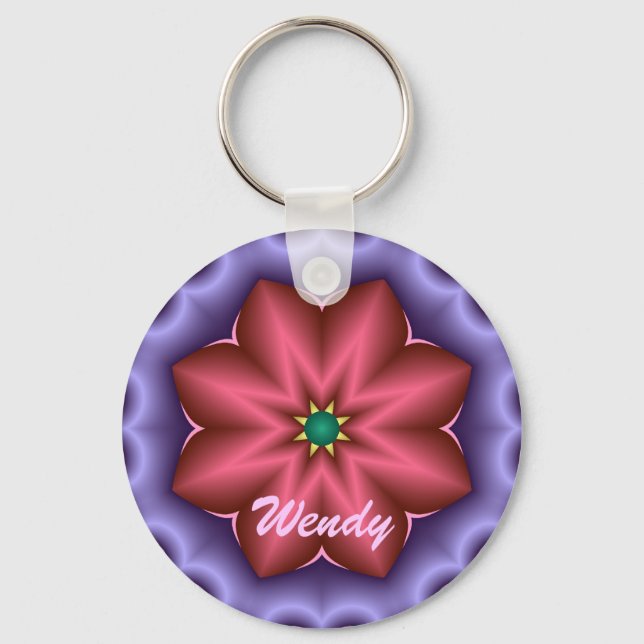 Cute keychain with Fantasy flower and Name (Front)