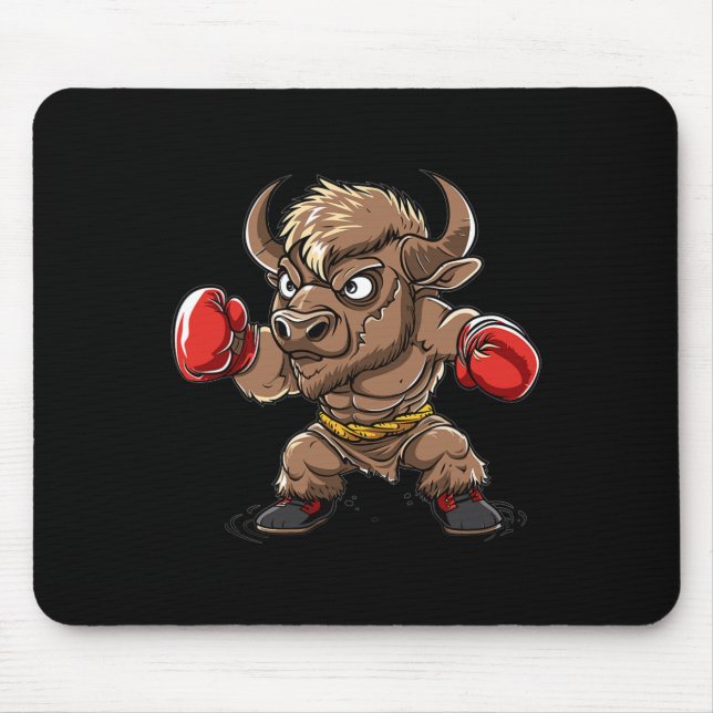 Cute Kickboxing Bison I Kids Bison  Mouse Mat (Front)